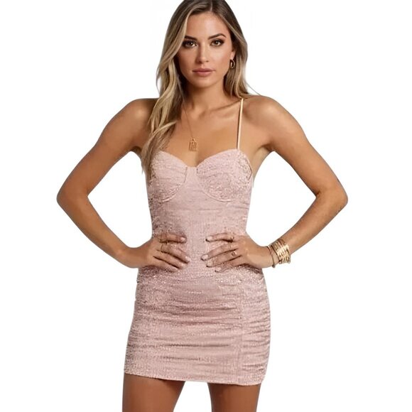 Hello Molly Bottles Of Bubbles Dress Pink Nude S NWT - Picture 5 of 16